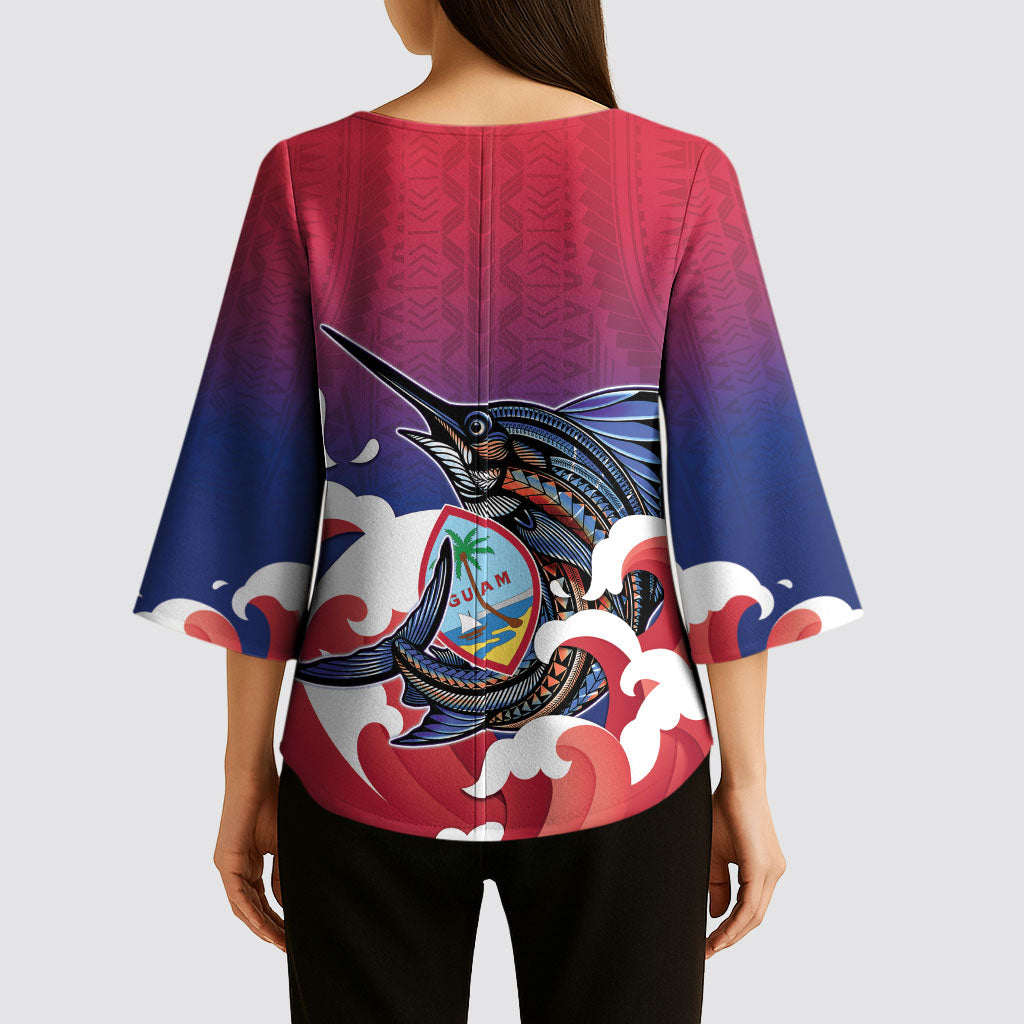 Guam Blue Marlin Fishing Kimono Sleeve Blouse Polynesian Style LT05 - Polynesian Pride