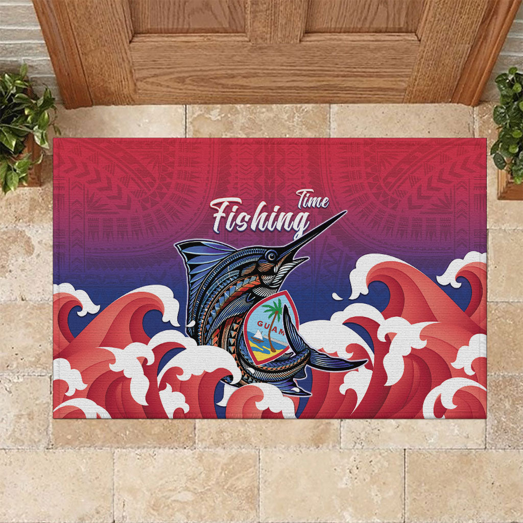 Guam Blue Marlin Fishing Rubber Doormat Polynesian Style LT05 Red - Polynesian Pride