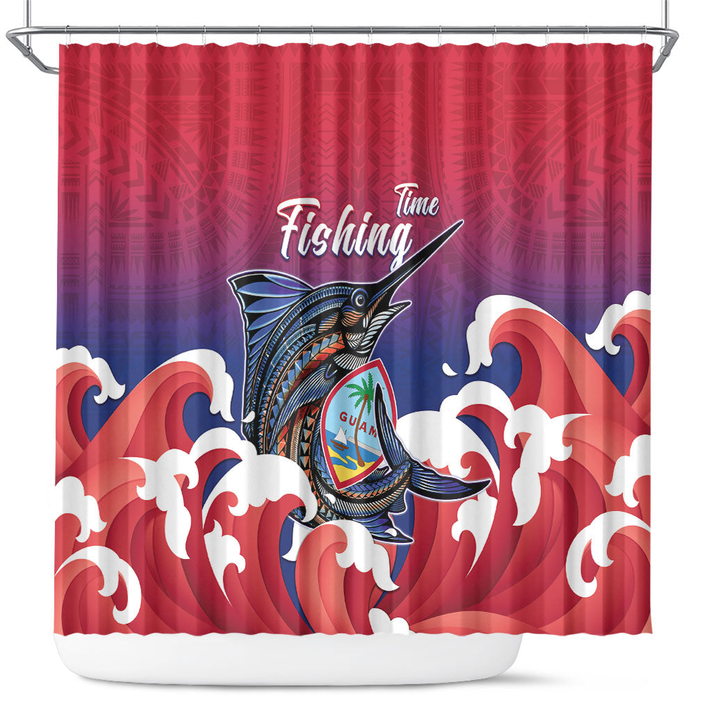 Guam Blue Marlin Fishing Shower Curtain Polynesian Style LT05 Red - Polynesian Pride