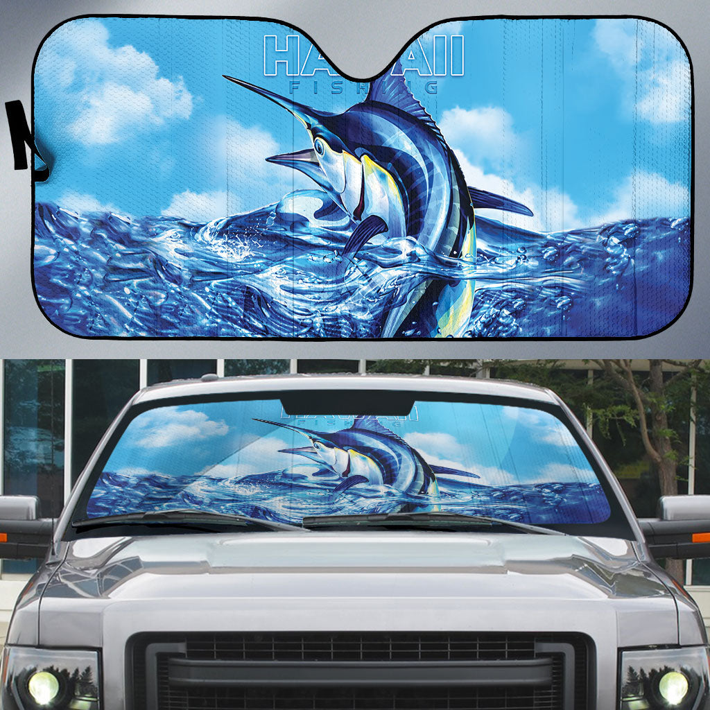 Hawaii Blue Marlin Fishing Auto Sun Shade LT05 Blue - Polynesian Pride