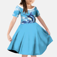 Hawaii Blue Marlin Fishing Kid Short Sleeve Dress LT05 KID Blue - Polynesian Pride