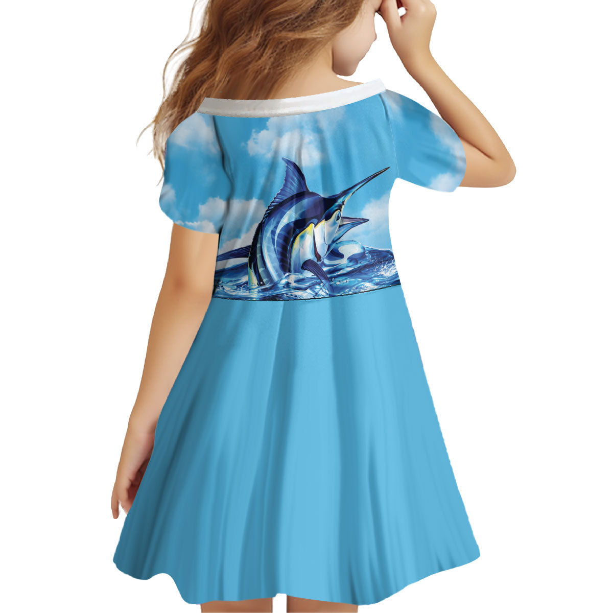Hawaii Blue Marlin Fishing Kid Short Sleeve Dress LT05 - Polynesian Pride
