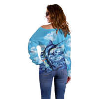 Hawaii Blue Marlin Fishing Off Shoulder Sweater LT05 - Polynesian Pride