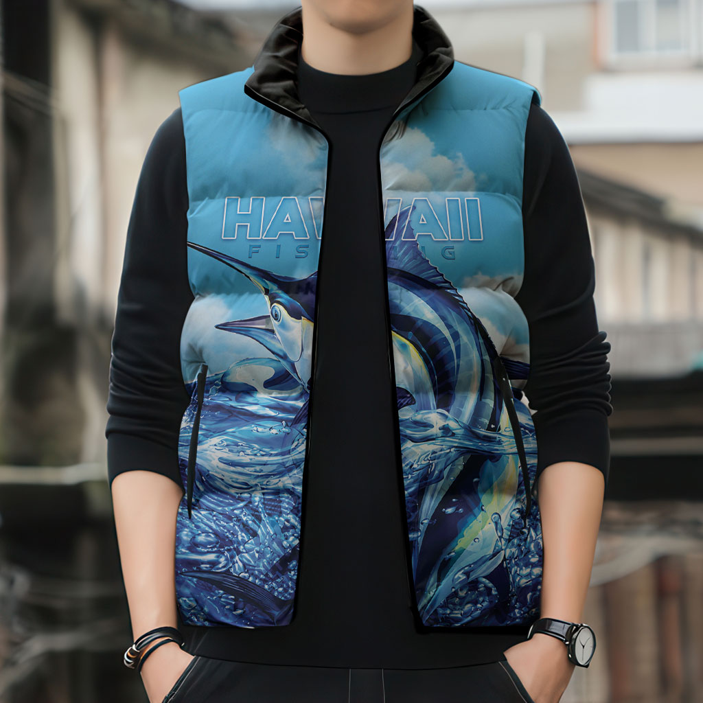 Hawaii Blue Marlin Fishing Sleeveless Puffer Jacket LT05 - Polynesian Pride