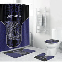 New Zealand Aotearoa Bathroom Set Blue Marlin Fishing Maori Pattern LT05 Bathroom Set (4 pcs) Black - Polynesian Pride