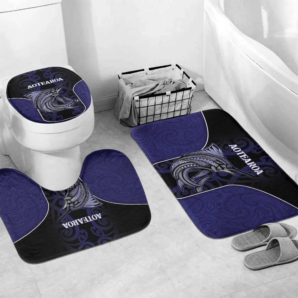 New Zealand Aotearoa Bathroom Set Blue Marlin Fishing Maori Pattern LT05 Mat Set Only (3 pcs) One Size Black - Polynesian Pride