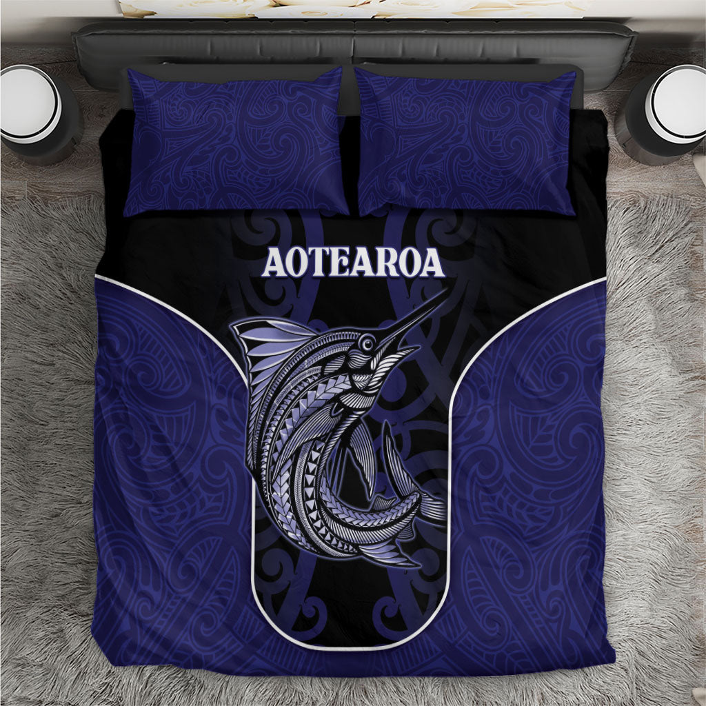 New Zealand Aotearoa Bedding Set Blue Marlin Fishing Maori Pattern LT05 Black - Polynesian Pride