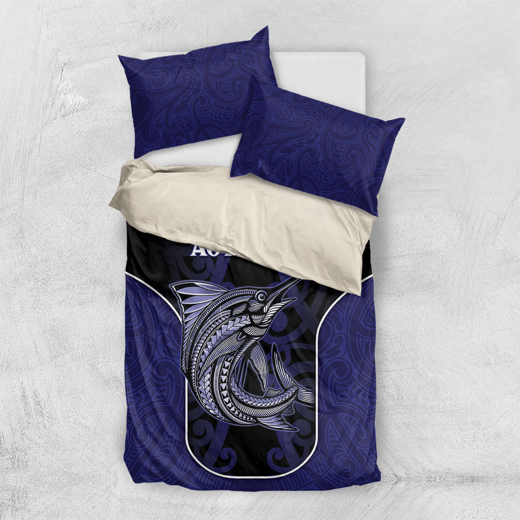 New Zealand Aotearoa Bedding Set Blue Marlin Fishing Maori Pattern LT05 US Twin 172cm x 218cm Black - Polynesian Pride