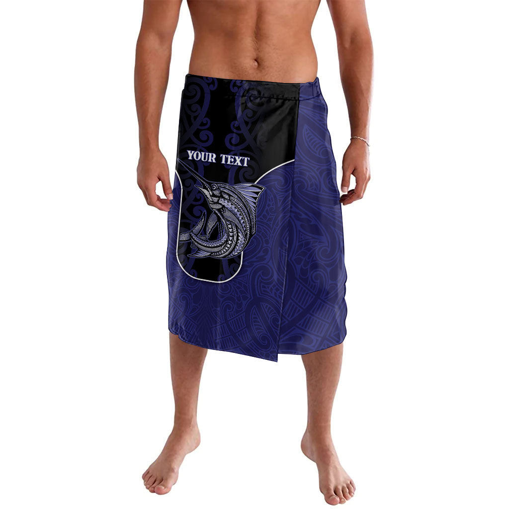 Personalised New Zealand Aotearoa Lavalava Blue Marlin Fishing Maori Pattern LT05 Black - Polynesian Pride