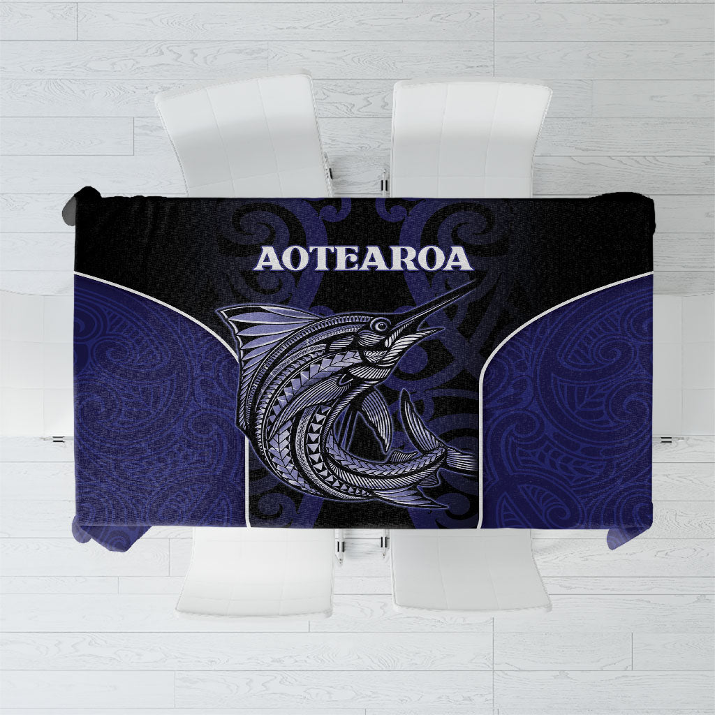 New Zealand Aotearoa Tablecloth Blue Marlin Fishing Maori Pattern LT05 Black - Polynesian Pride