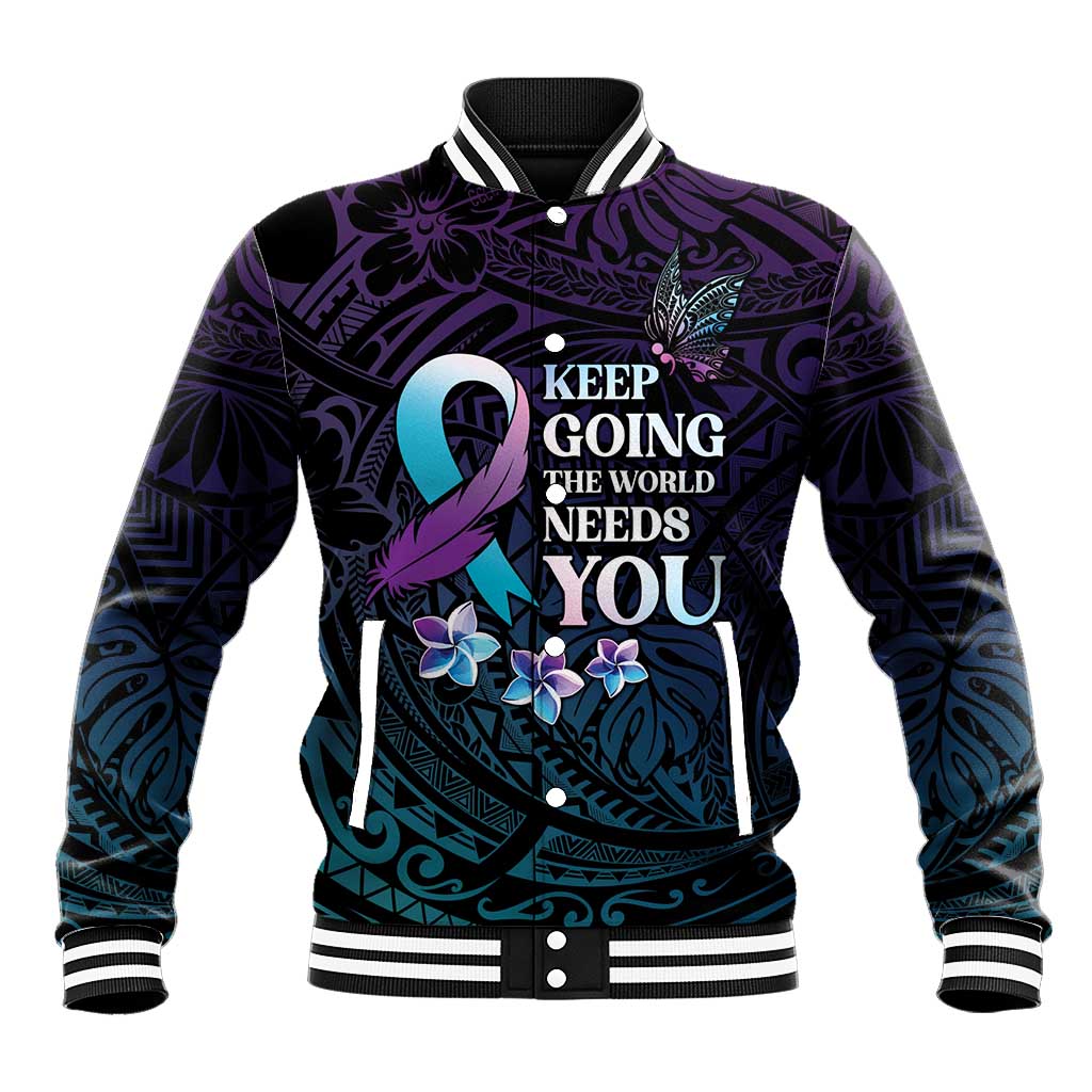 Polynesia Suicide Prevention Awareness Baseball Jacket Keep Going The World Needs You LT05 Unisex Purple - Polynesian Pride