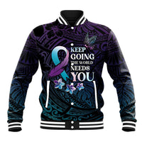 Polynesia Suicide Prevention Awareness Baseball Jacket Keep Going The World Needs You LT05 Unisex Purple - Polynesian Pride