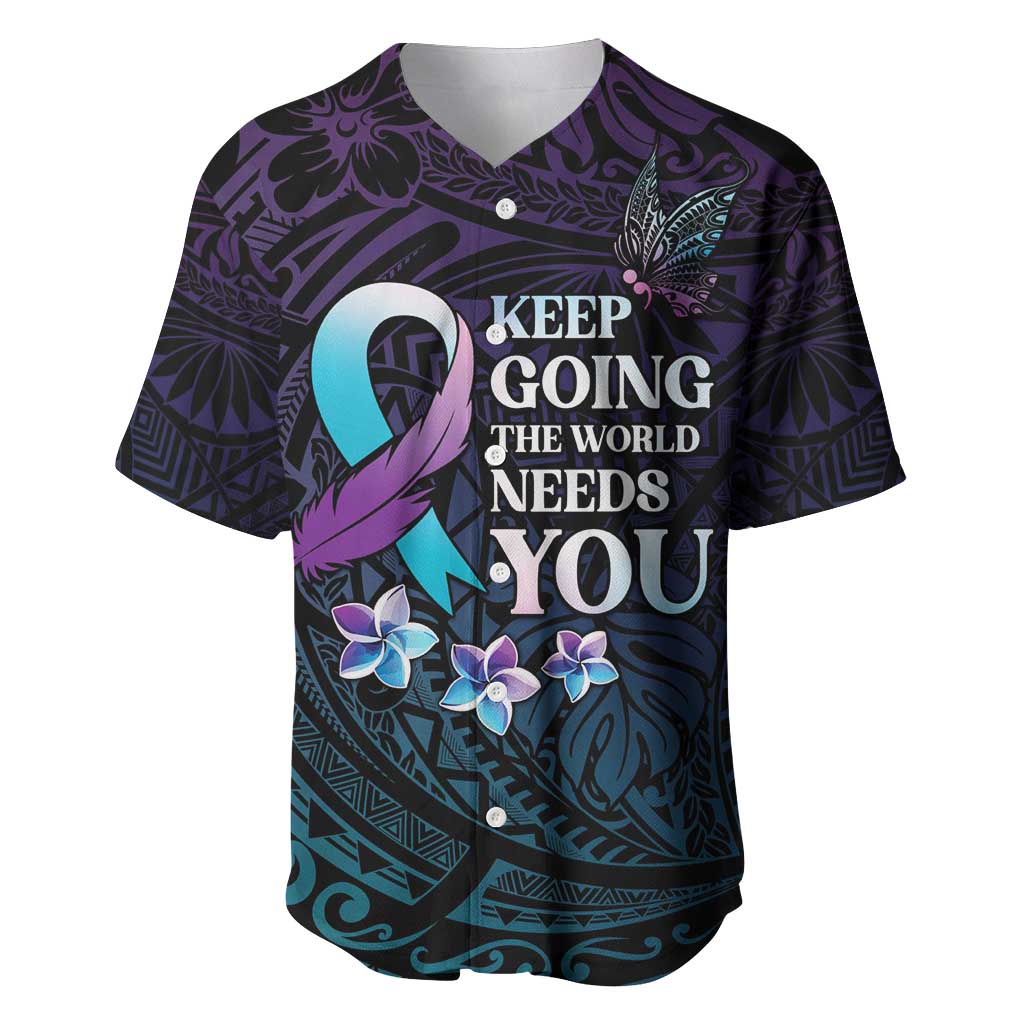 Polynesia Suicide Prevention Awareness Baseball Jersey Keep Going The World Needs You LT05 Purple - Polynesian Pride