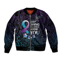 Polynesia Suicide Prevention Awareness Bomber Jacket Keep Going The World Needs You LT05 Unisex Purple - Polynesian Pride