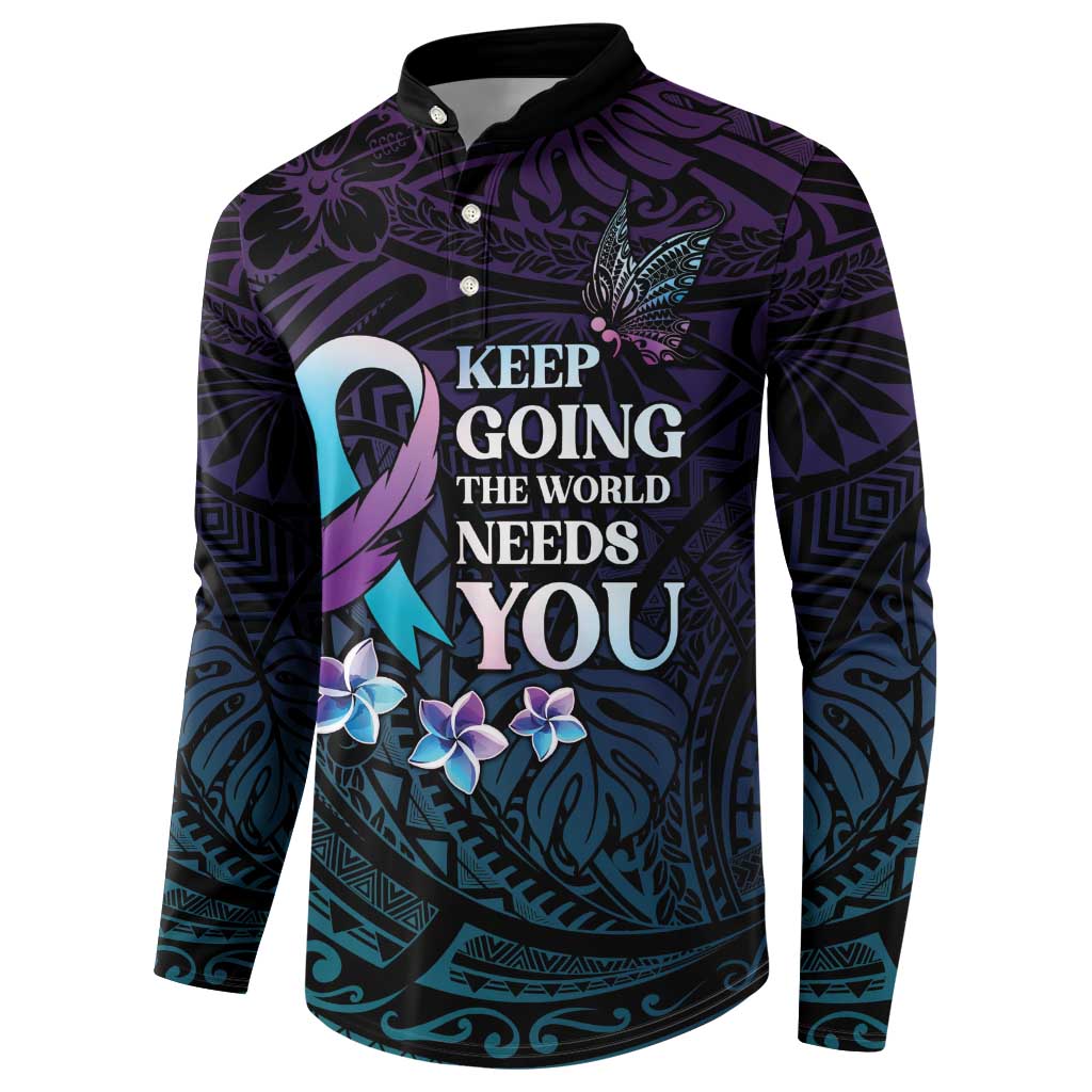 Polynesia Suicide Prevention Awareness Button Sweatshirt Keep Going The World Needs You LT05 - Polynesian Pride