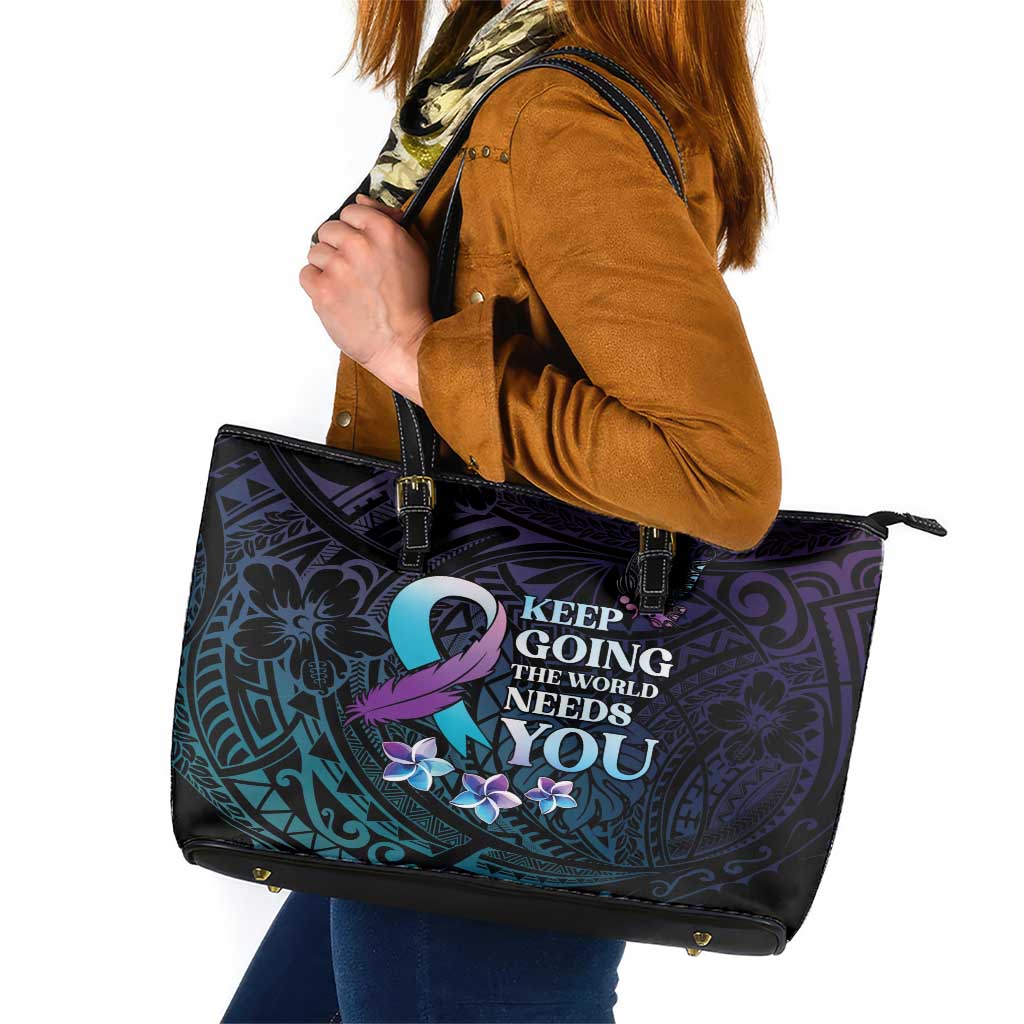 Polynesia Suicide Prevention Awareness Leather Tote Bag Keep Going The World Needs You LT05 Purple - Polynesian Pride