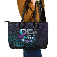 Polynesia Suicide Prevention Awareness Leather Tote Bag Keep Going The World Needs You LT05 - Polynesian Pride