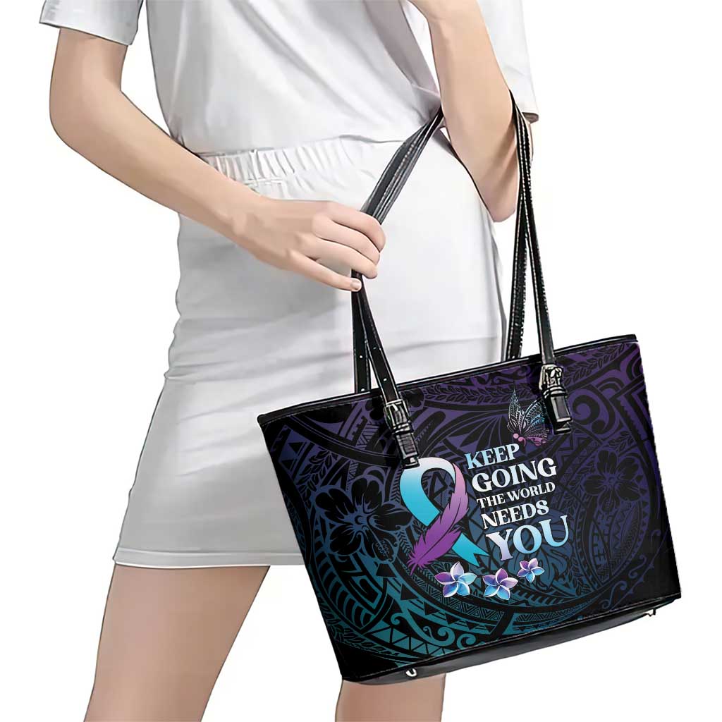 Polynesia Suicide Prevention Awareness Leather Tote Bag Keep Going The World Needs You LT05 - Polynesian Pride