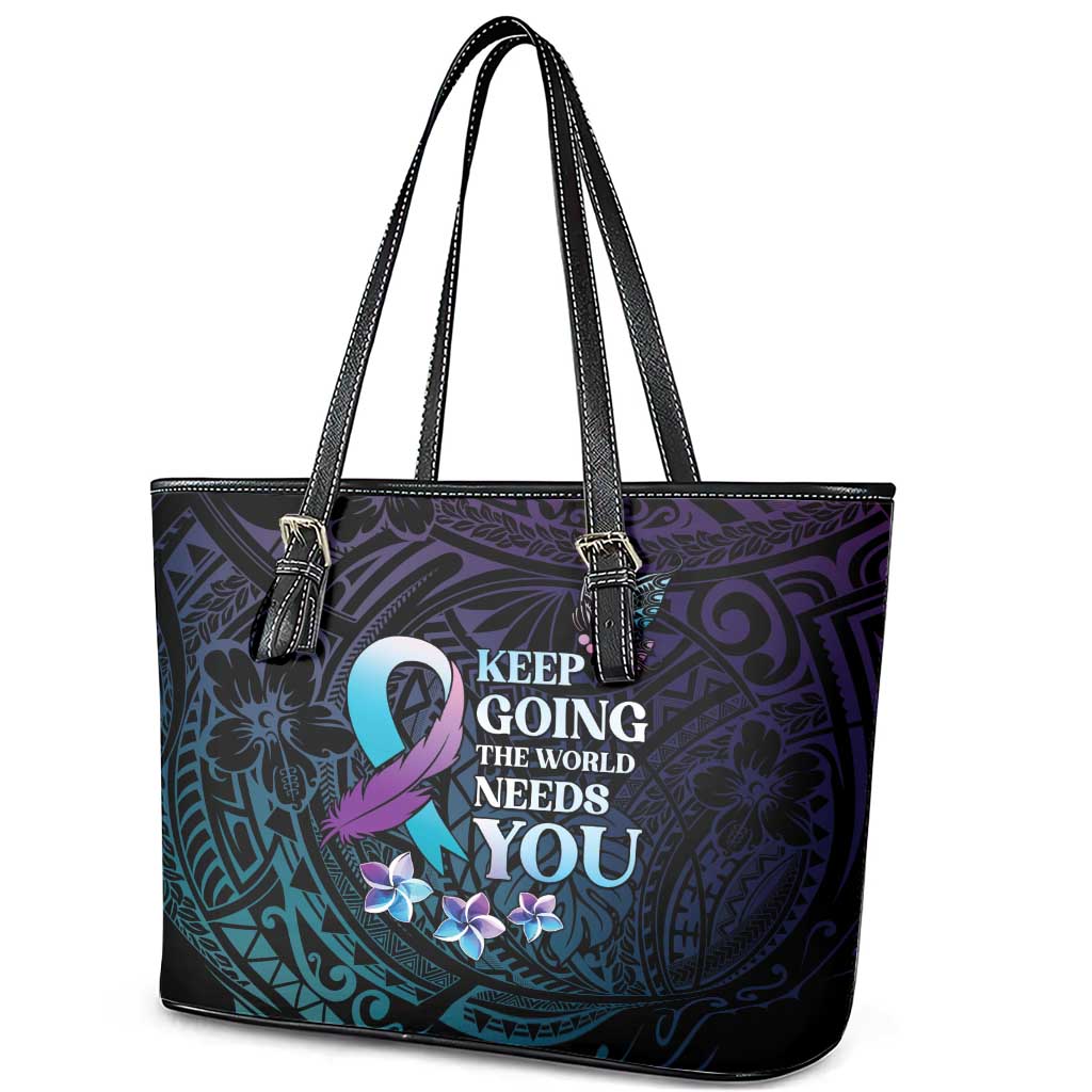 Polynesia Suicide Prevention Awareness Leather Tote Bag Keep Going The World Needs You LT05 - Polynesian Pride