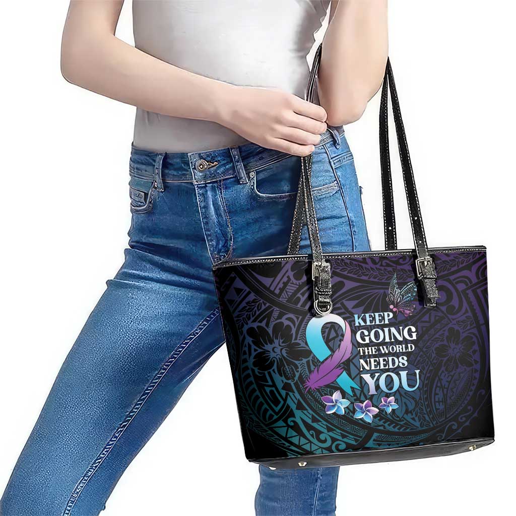 Polynesia Suicide Prevention Awareness Leather Tote Bag Keep Going The World Needs You LT05 - Polynesian Pride