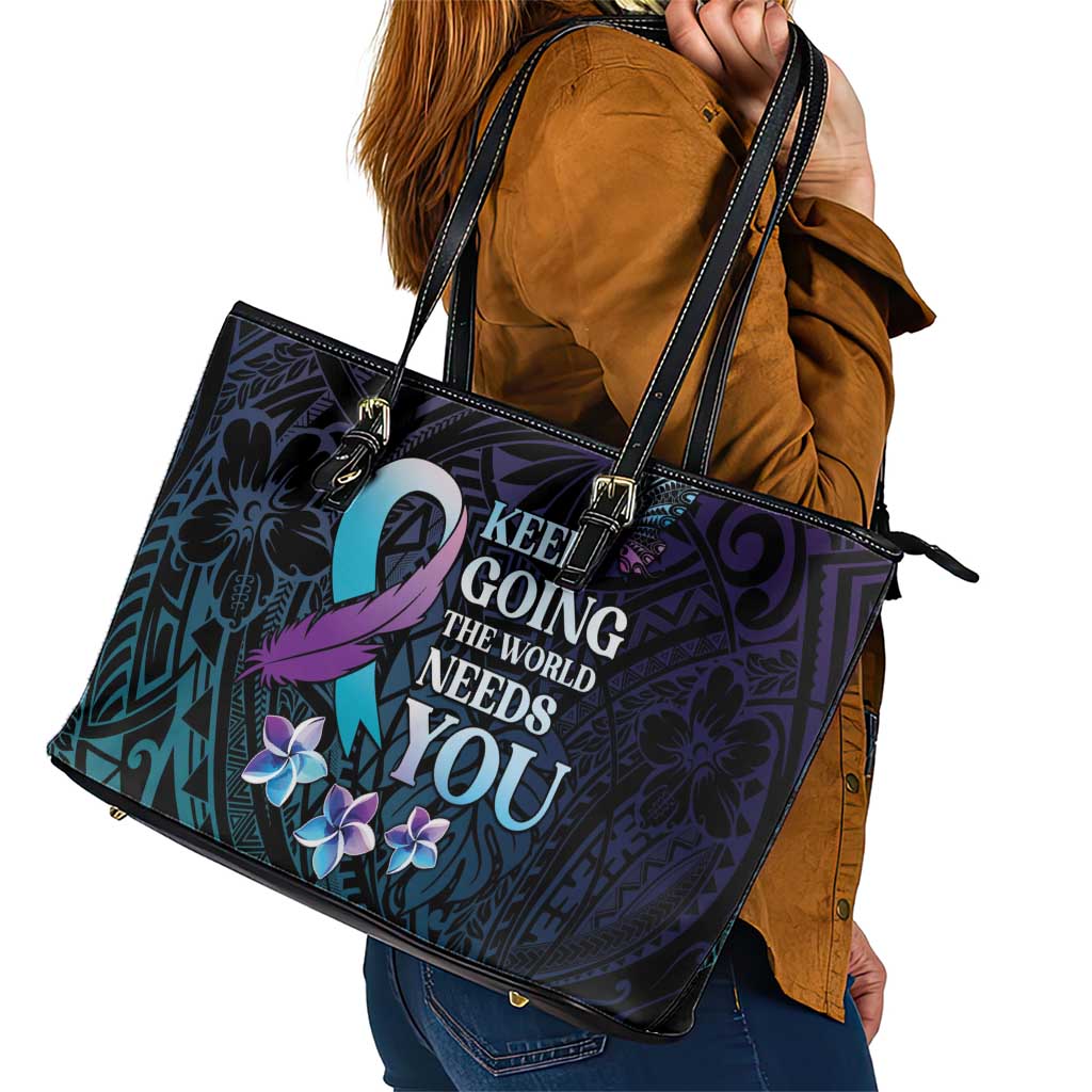 Polynesia Suicide Prevention Awareness Leather Tote Bag Keep Going The World Needs You LT05 - Polynesian Pride