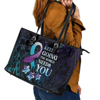 Polynesia Suicide Prevention Awareness Leather Tote Bag Keep Going The World Needs You LT05 - Polynesian Pride