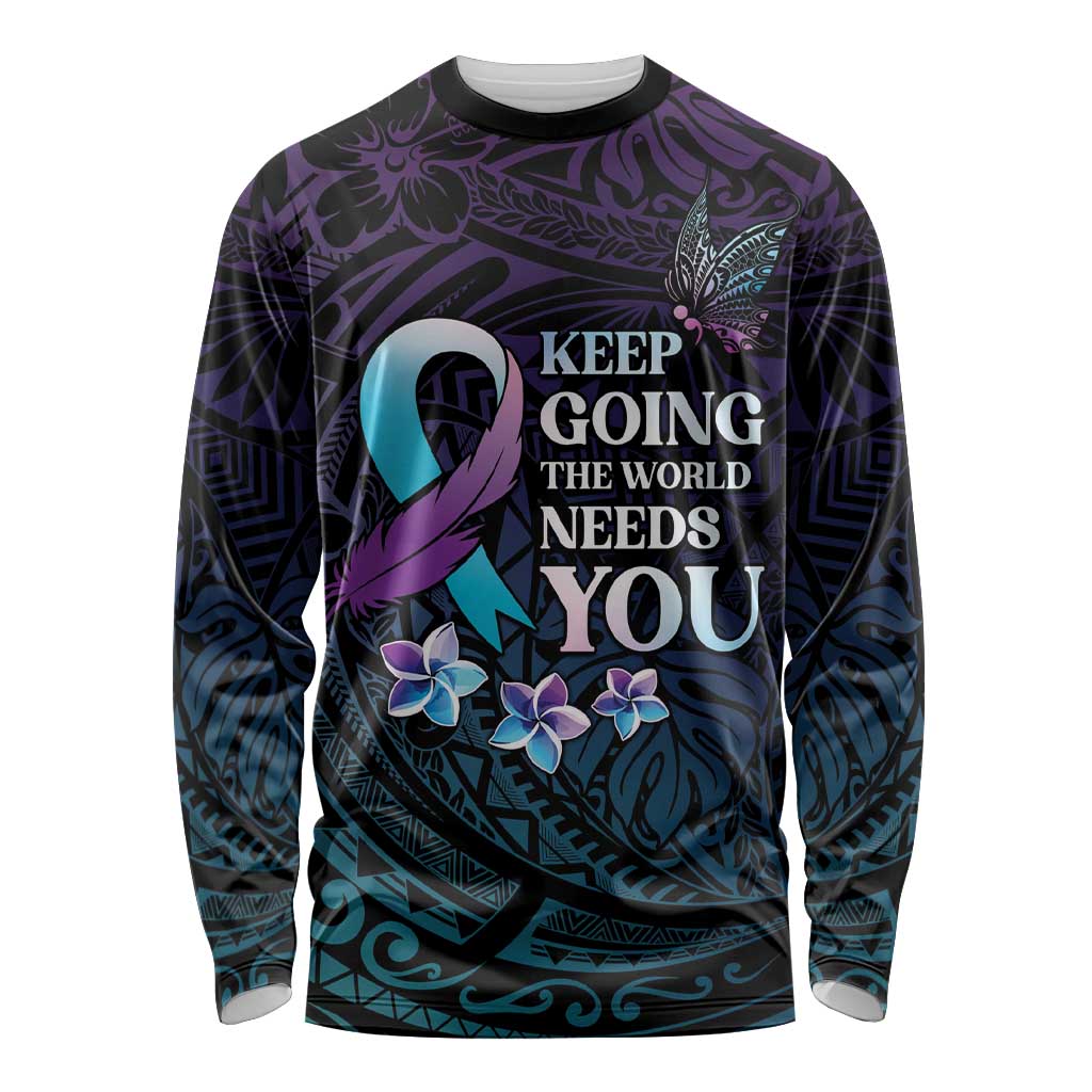 Polynesia Suicide Prevention Awareness Long Sleeve Shirt Keep Going The World Needs You LT05 Unisex Purple - Polynesian Pride