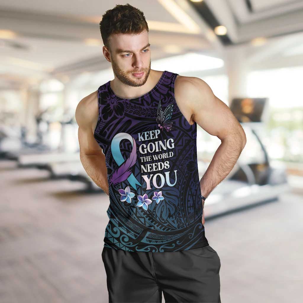 Polynesia Suicide Prevention Awareness Men Tank Top Keep Going The World Needs You LT05 Purple - Polynesian Pride