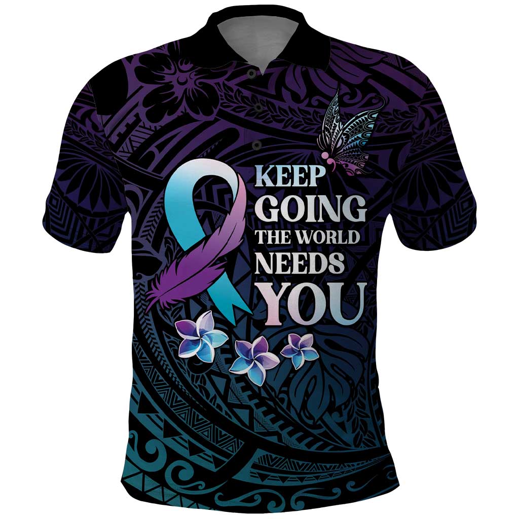 Polynesia Suicide Prevention Awareness Polo Shirt Keep Going The World Needs You LT05 Purple - Polynesian Pride