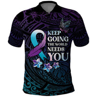 Polynesia Suicide Prevention Awareness Polo Shirt Keep Going The World Needs You LT05 Purple - Polynesian Pride