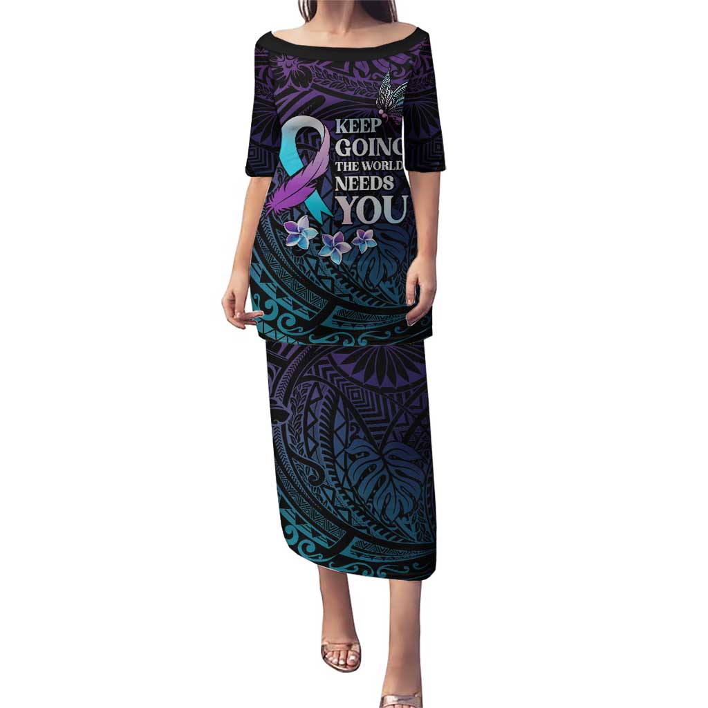 Polynesia Suicide Prevention Awareness Puletasi Keep Going The World Needs You LT05 Long Dress Purple - Polynesian Pride