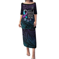 Polynesia Suicide Prevention Awareness Puletasi Keep Going The World Needs You LT05 Long Dress Purple - Polynesian Pride