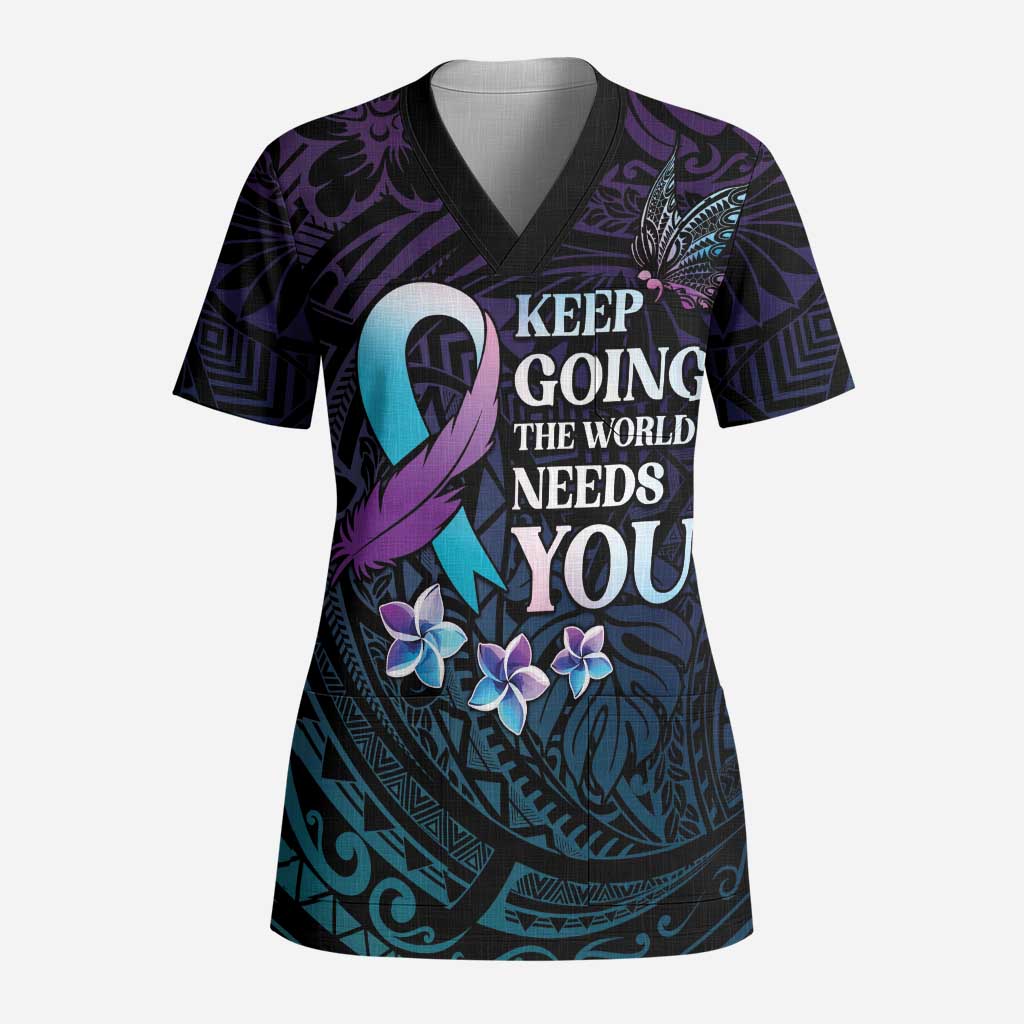 Polynesia Suicide Prevention Awareness Scrub Top Keep Going The World Needs You LT05 Adult Purple - Polynesian Pride