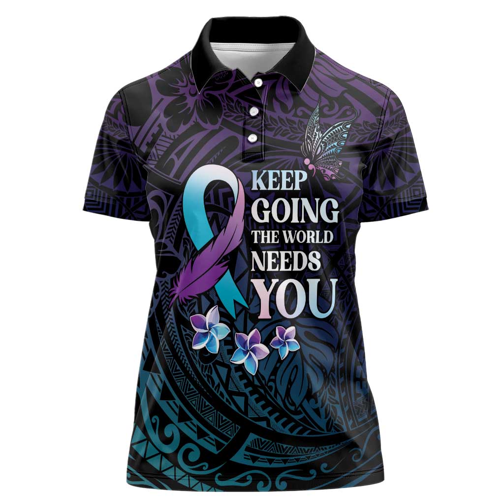 Polynesia Suicide Prevention Awareness Women Polo Shirt Keep Going The World Needs You LT05 Female Purple - Polynesian Pride