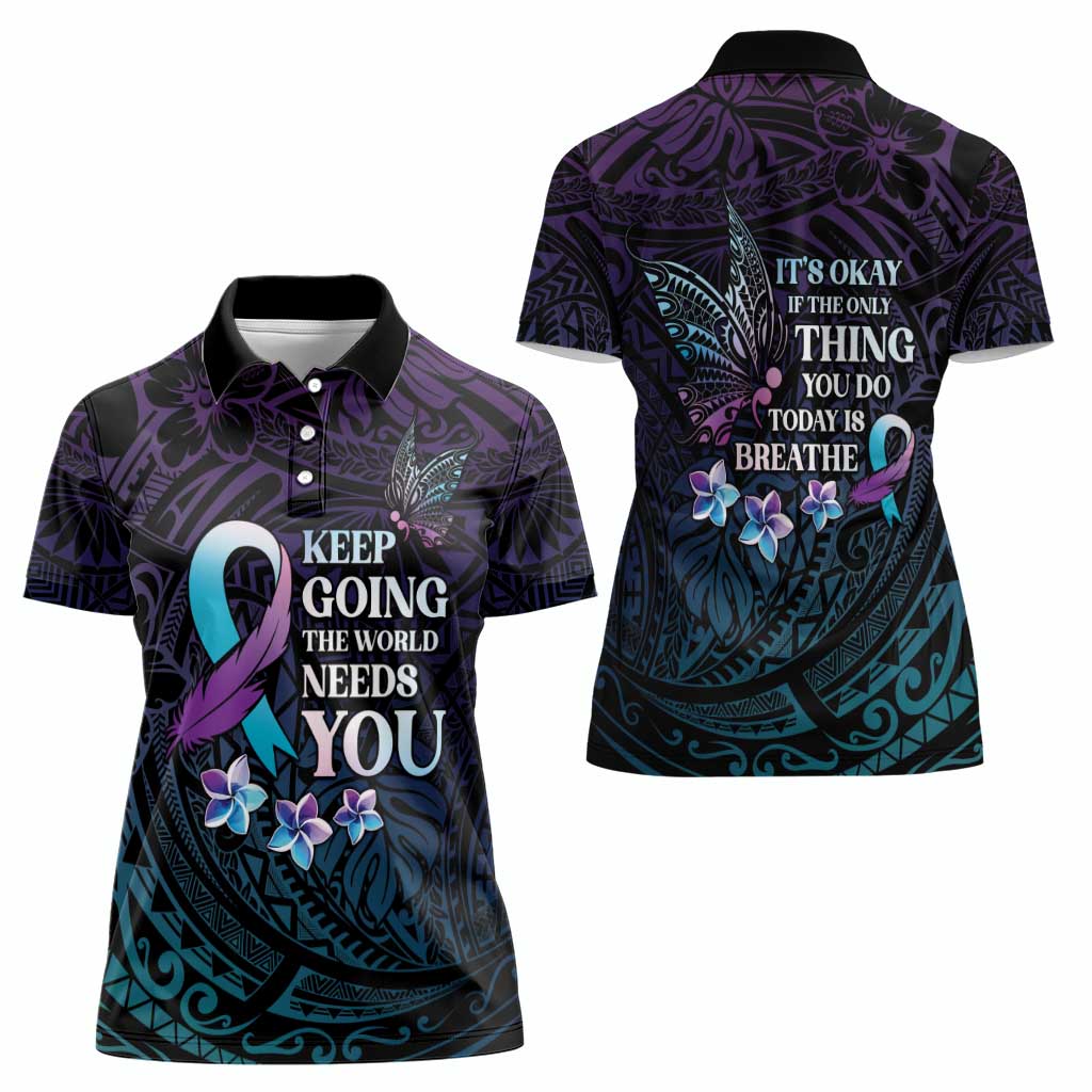 Polynesia Suicide Prevention Awareness Women Polo Shirt Keep Going The World Needs You LT05 - Polynesian Pride