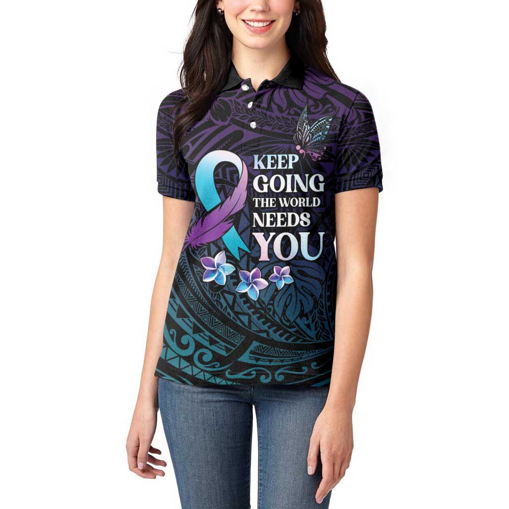 Polynesia Suicide Prevention Awareness Women Polo Shirt Keep Going The World Needs You LT05 - Polynesian Pride