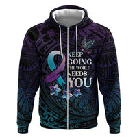 Polynesia Suicide Prevention Awareness Zip Hoodie Keep Going The World Needs You LT05 Zip Hoodie Purple - Polynesian Pride