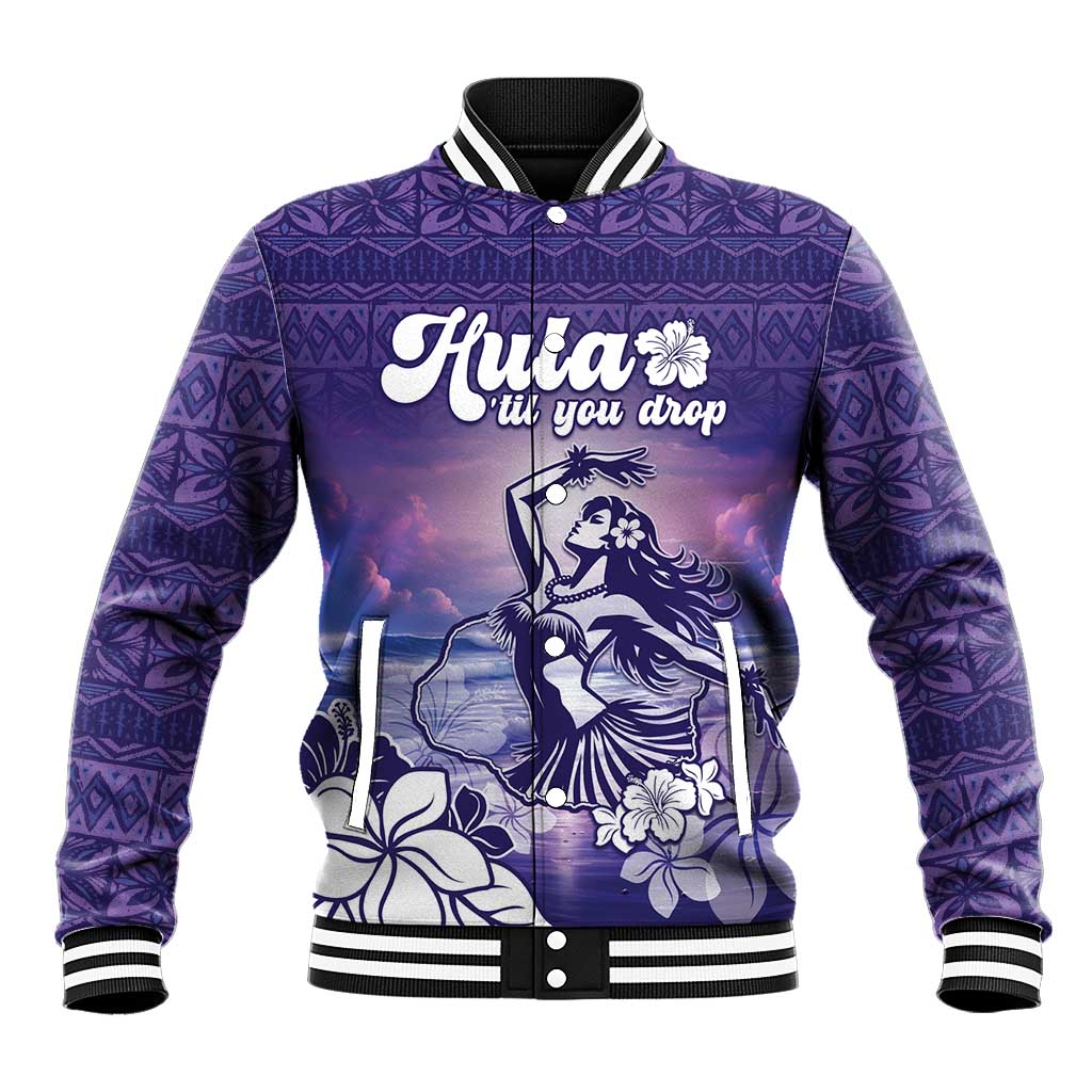Aloha Hawaii Kauai Island Baseball Jacket Hula Till You Drop LT05 Unisex Purple - Polynesian Pride