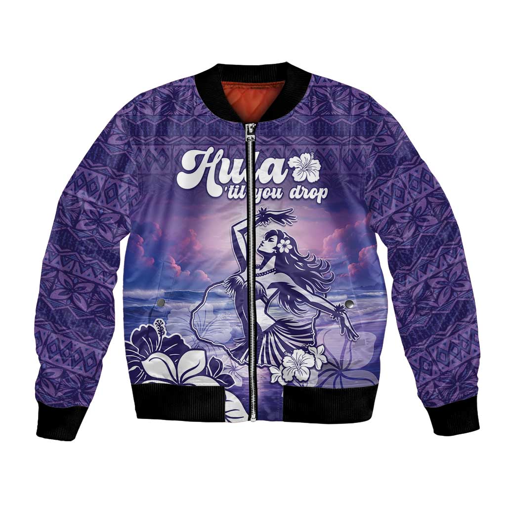 Aloha Hawaii Kauai Island Bomber Jacket Hula Till You Drop LT05 Unisex Purple - Polynesian Pride