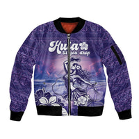 Aloha Hawaii Kauai Island Sleeve Zip Bomber Jacket Hula Till You Drop LT05 Unisex Purple - Polynesian Pride