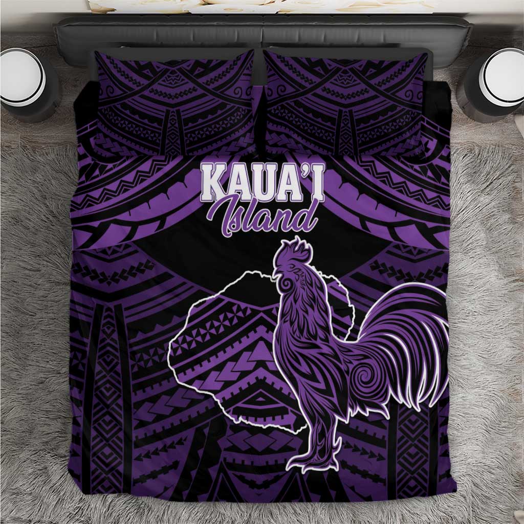 Hawaii Kauai Island Bedding Set Rooster Tribal Tattoo Simple Style LT05 Purple - Polynesian Pride
