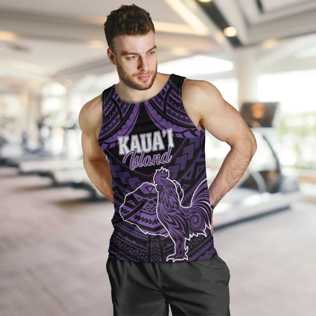 Personalised Hawaii Kauai Island Men Tank Top Rooster Tribal Tattoo Simple Style LT05 Purple - Polynesian Pride