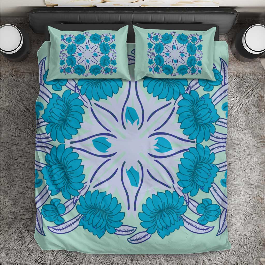 Cook Islands Tivaevae Quilt Bedding Set Aqua LT05 Aqua - Polynesian Pride