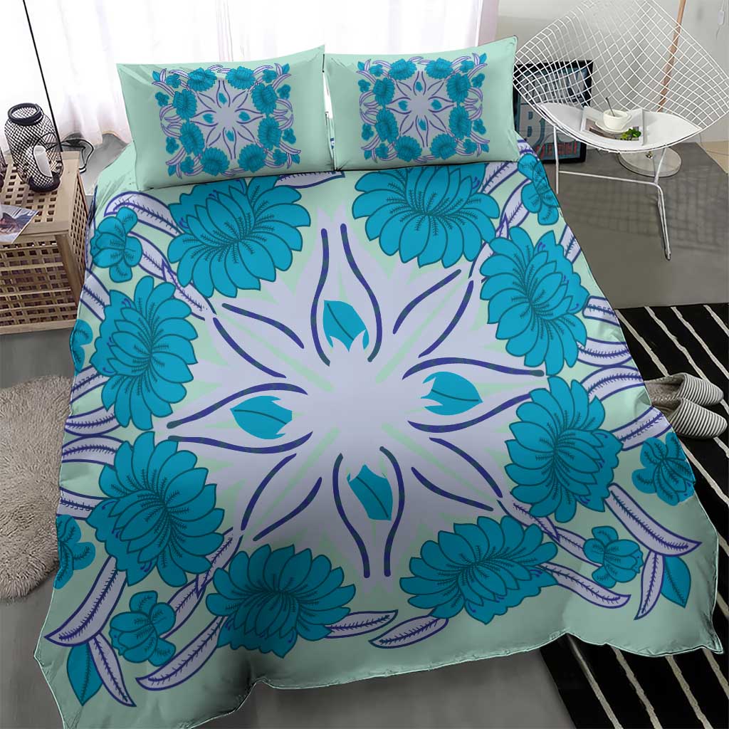Cook Islands Tivaevae Quilt Bedding Set Aqua LT05 - Polynesian Pride