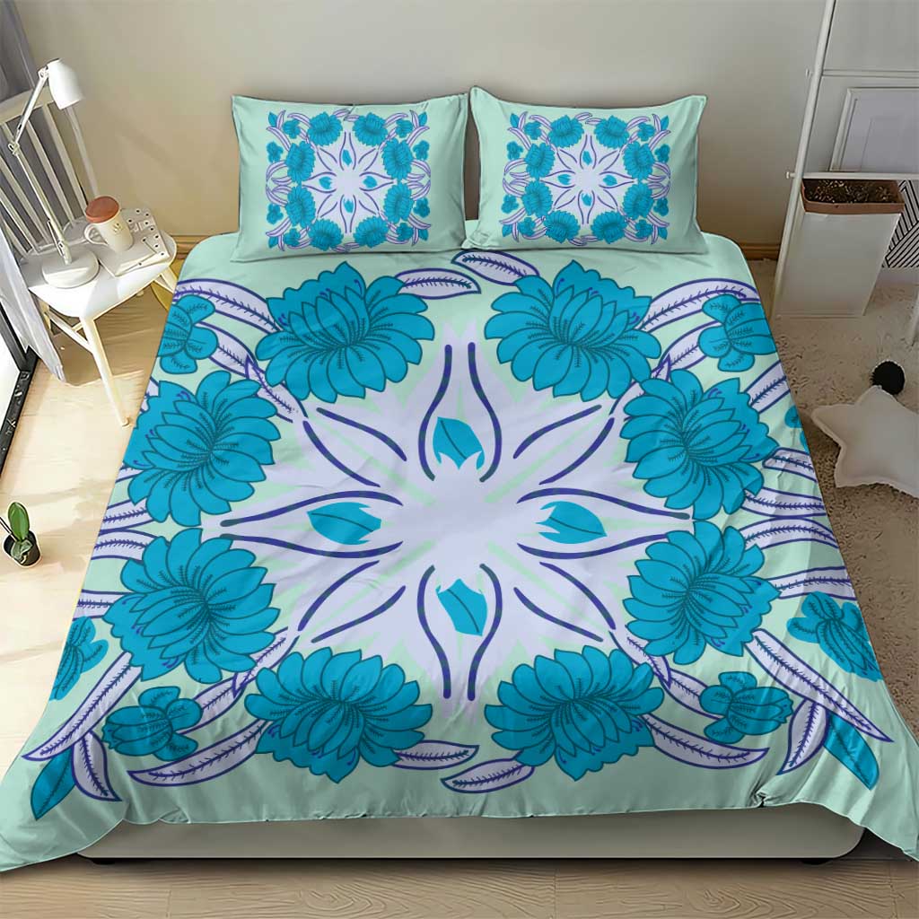 Cook Islands Tivaevae Quilt Bedding Set Aqua LT05 - Polynesian Pride