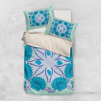 Cook Islands Tivaevae Quilt Bedding Set Aqua LT05 US Twin 172cm x 218cm Aqua - Polynesian Pride