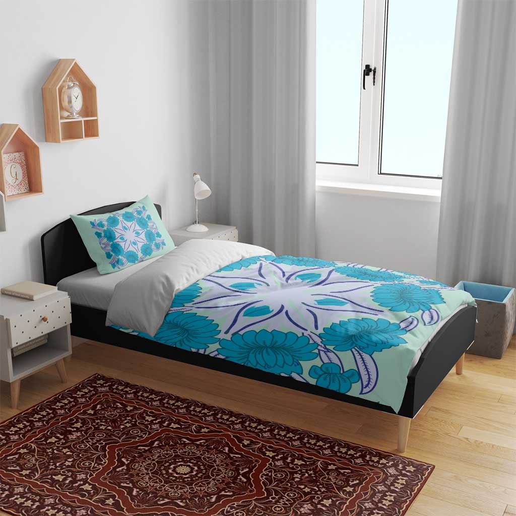 Cook Islands Tivaevae Quilt Bedding Set Aqua LT05 - Polynesian Pride