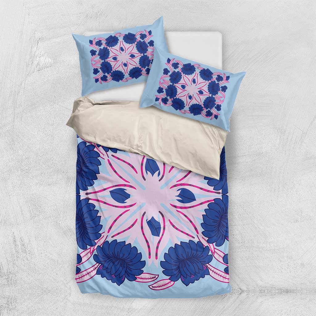 Cook Islands Tivaevae Quilt Bedding Set Sky Blue LT05 US Twin 172cm x 218cm Sky Blue - Polynesian Pride