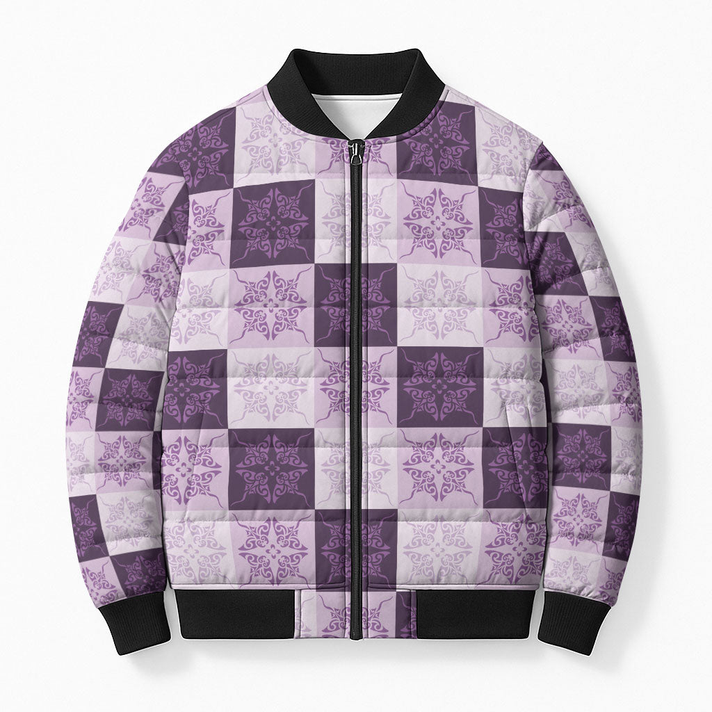 Lavender Manta Ray Hawaiian Quilt Motif Bomber Puffer Jacket LT05 Unisex Purple - Polynesian Pride