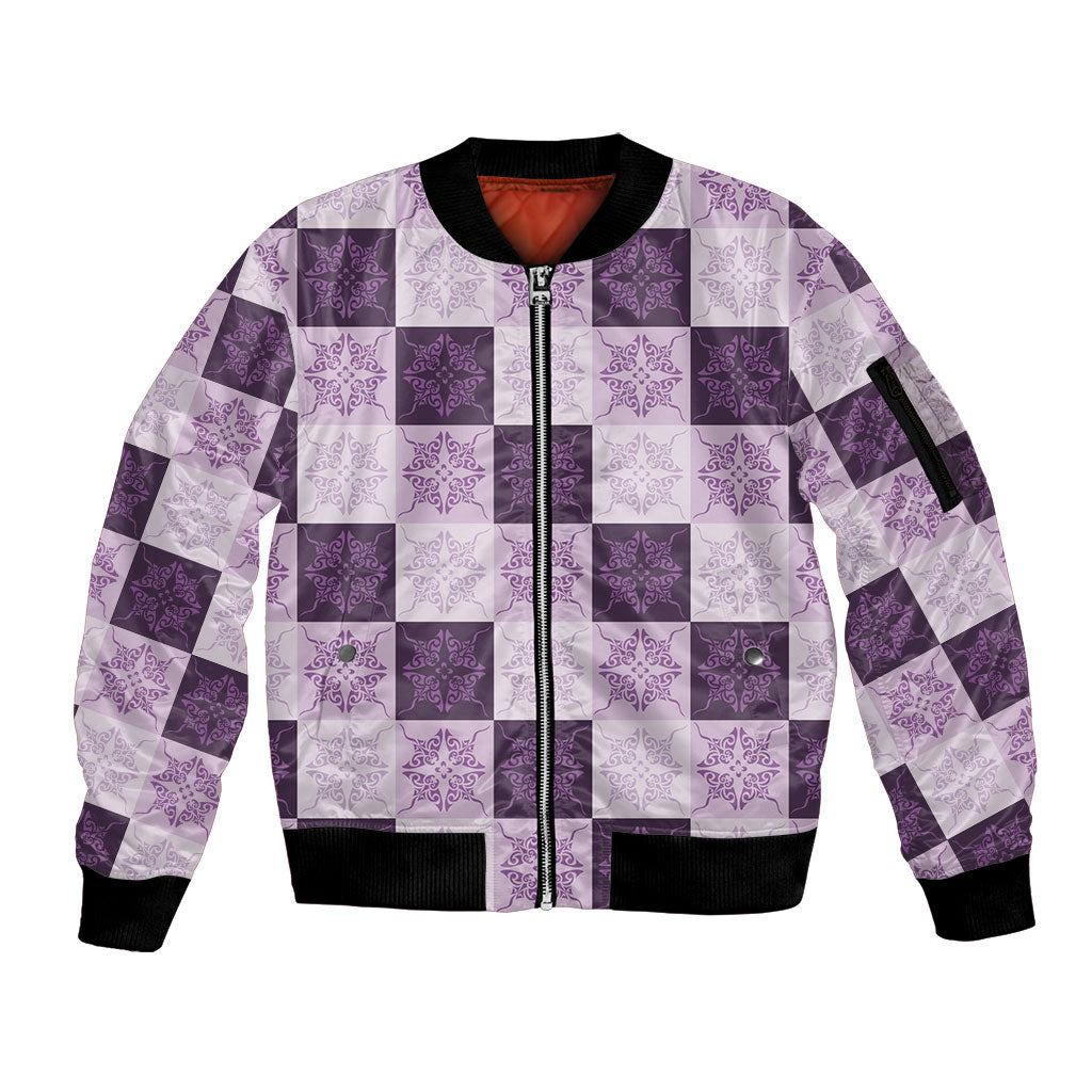 Lavender Manta Ray Hawaiian Quilt Motif Sleeve Zip Bomber Jacket LT05 Unisex Purple - Polynesian Pride